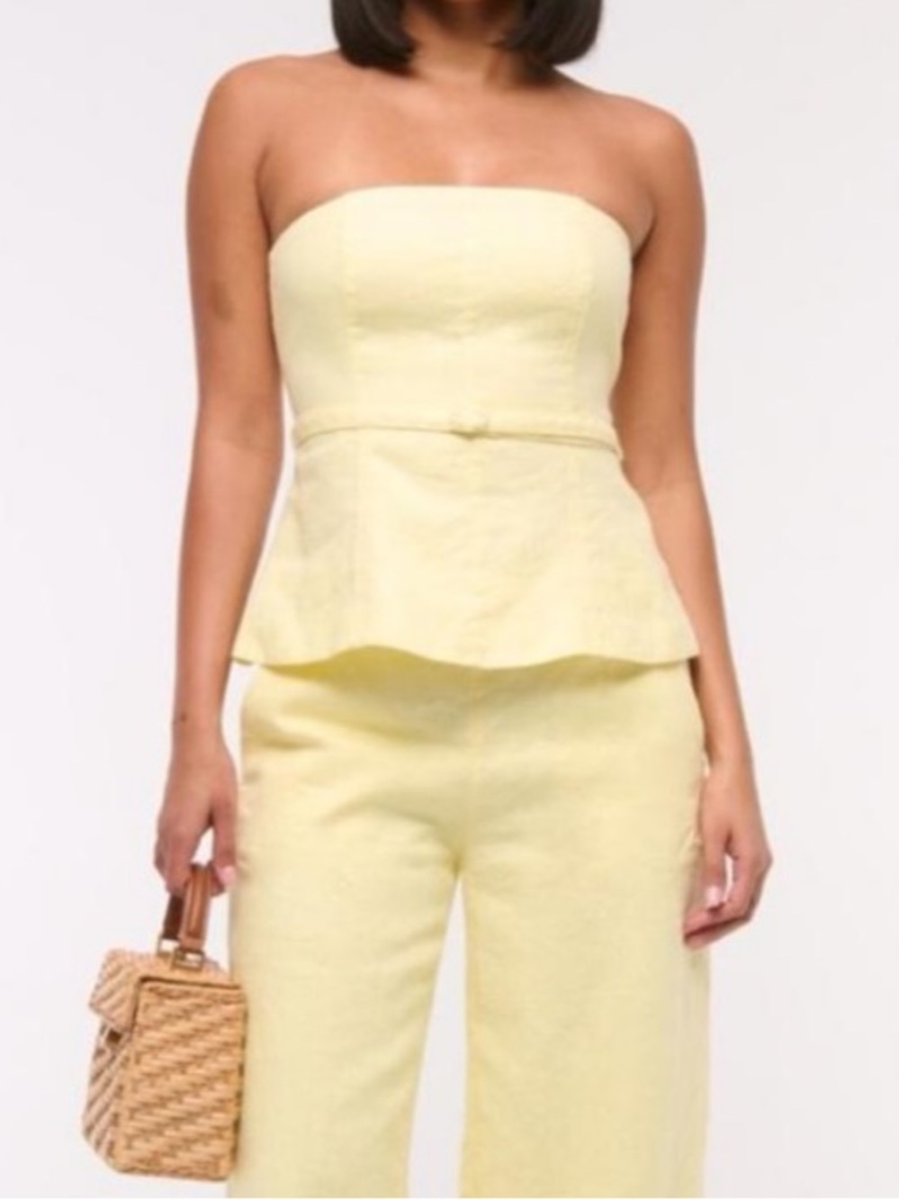 Abercrombie & Fitch Yellow Premium Linen Strapless Tailored Top